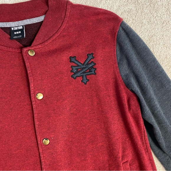 Zoo York mens varsity jacket sweatshirt maroon, gray, black cotton blend medium - Picture 3 of 9